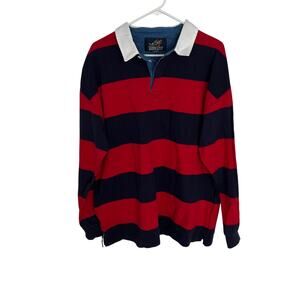Lands' End Red and Blue Striped Rugby Shirt